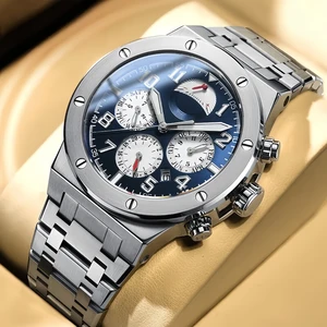 ODM Custom logo Miyota 9100 Automatic Multi-function Mechanical Men Stainless Steel Watch with Month Week 24 Hours