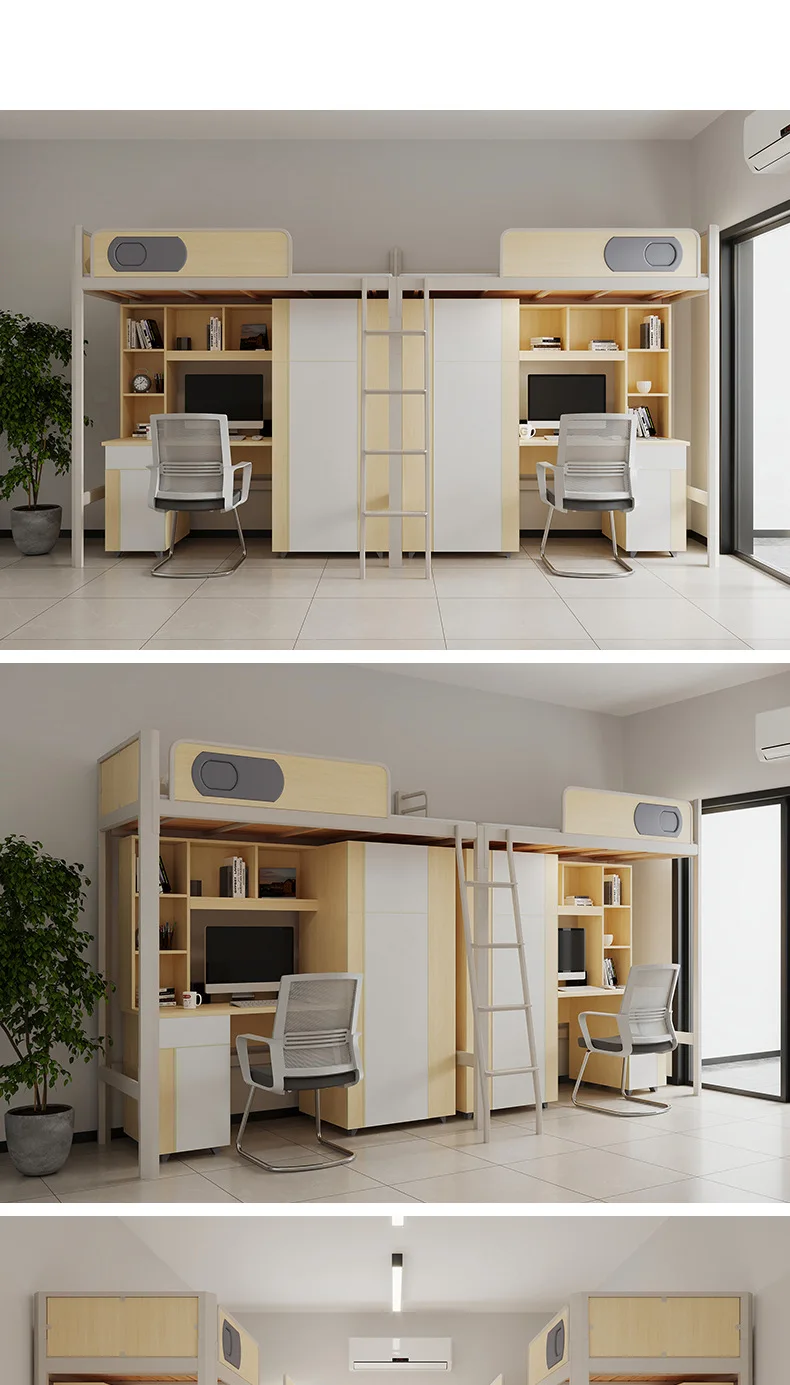 product dormitory queen size good quality loft bed hostel adult metal iron frame bunk beds with stairs for school use-15