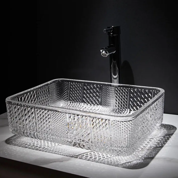 Wholesale countertop crystal clear tempered square glass basin sink