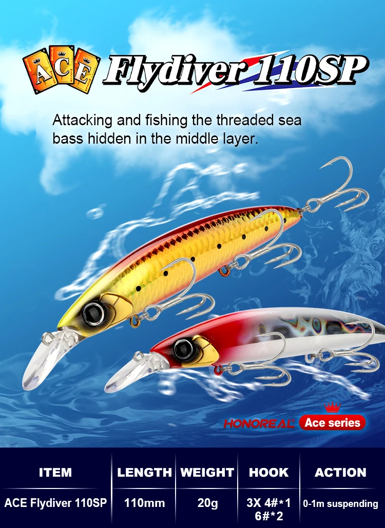 Honoreal 110mm 20g Fly Diver 110sp Custom Manufacturer Fish Lure Bait Hard Body Fishing Lure