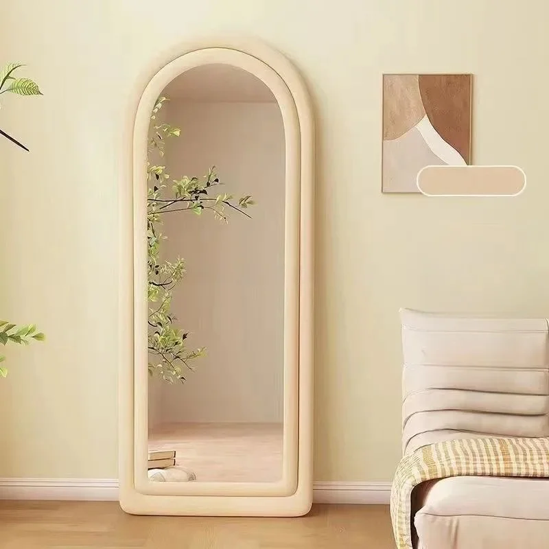 product luxury modern wavy flannel framed large full length standing floor dressing wall mirror-2