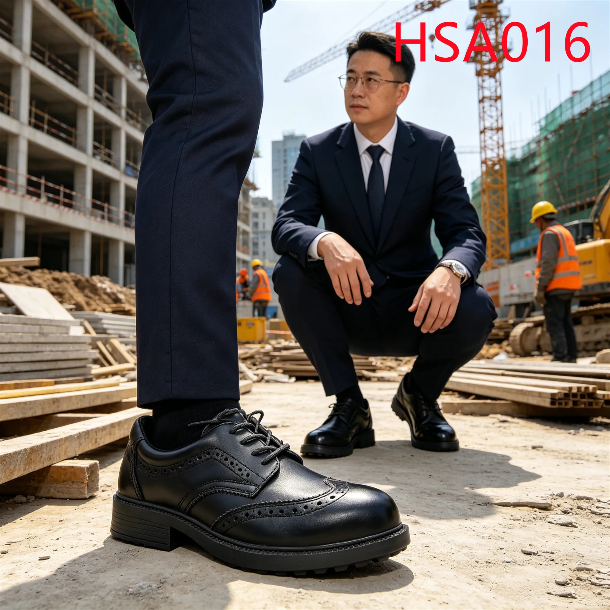 HY,Workshop Supervision Wing Tip Design Steel Toe Insert Work Shoes Building Job Full Grain Leather Leader Safety Shoes HSA016
