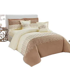 100%polyester Microfiber Queen king Size Bedding Set Luxury Embroidery Comforter Set 7 Pieces One Set