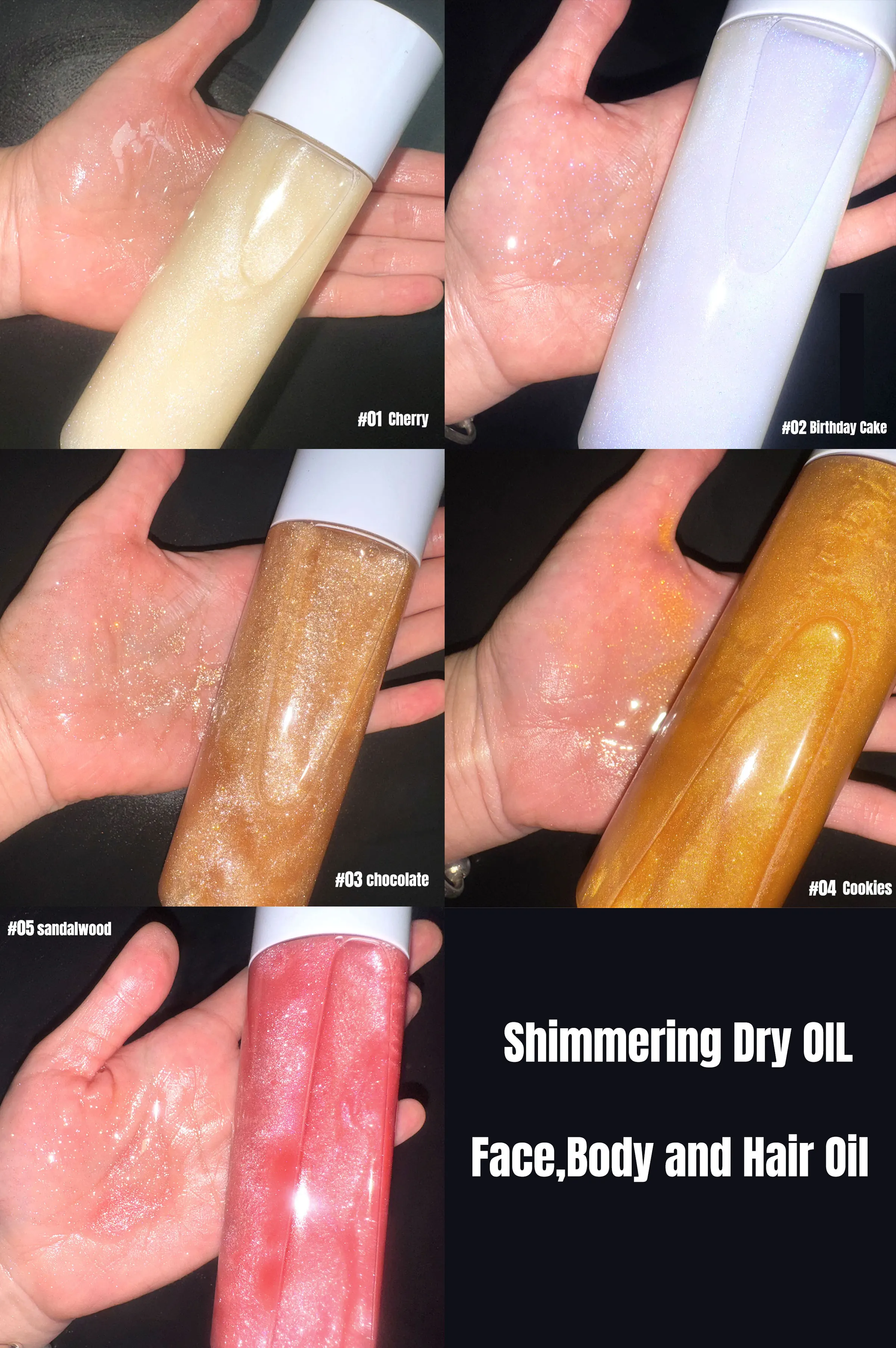 Vegan Body Shimmering Dry Oil Private Label Makeup Highlighter Custom logo Body Glitter Shimmer Dry Oil