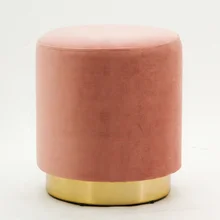 RTS HStex Velvet Round Seated Ottoman With Gold Stainless Steel Base Stool