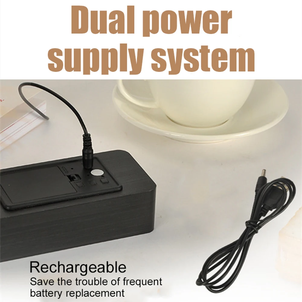 Usb Clocks Led Wooden Alarm Clock Watch Table Voice Control Digital ...