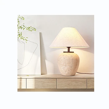 T4580 Travertine base e27 220v decorative designer bedroom table light lamps original design factory outlet.