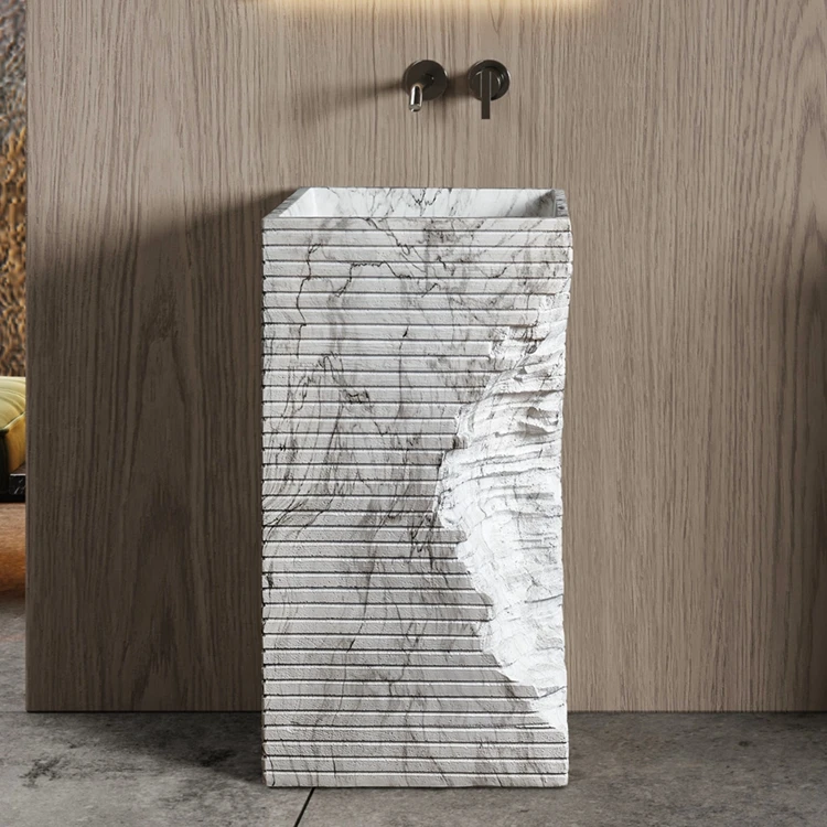 Designer's Favorite Italian Design Free Standing Wash Basin Carrara Artifical Stone Pedestal Basin Sink for Hotel Bathroom