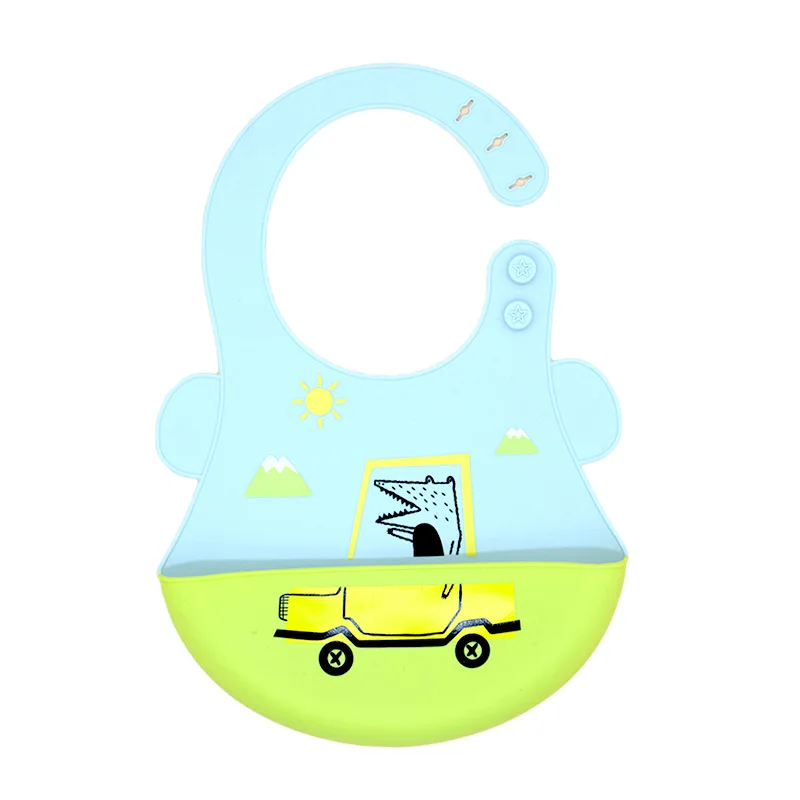 Patterned Lightweight Roll Waterproof Silicone Baby Bib Set Button/Snap Eco-Friendly Anti-Bacterial Plain Design for Infants