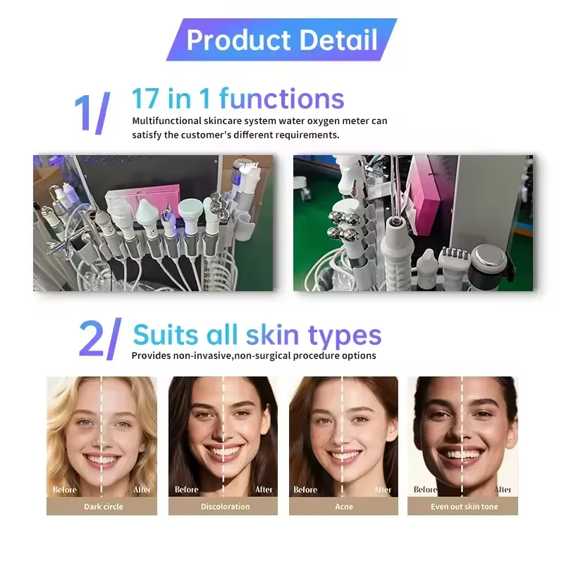17 in 1 Multifunctional Facial Facial Beauty Device Hydra Oxygen Equipment Diamond Microdermabrasion / Peel Manufacturer