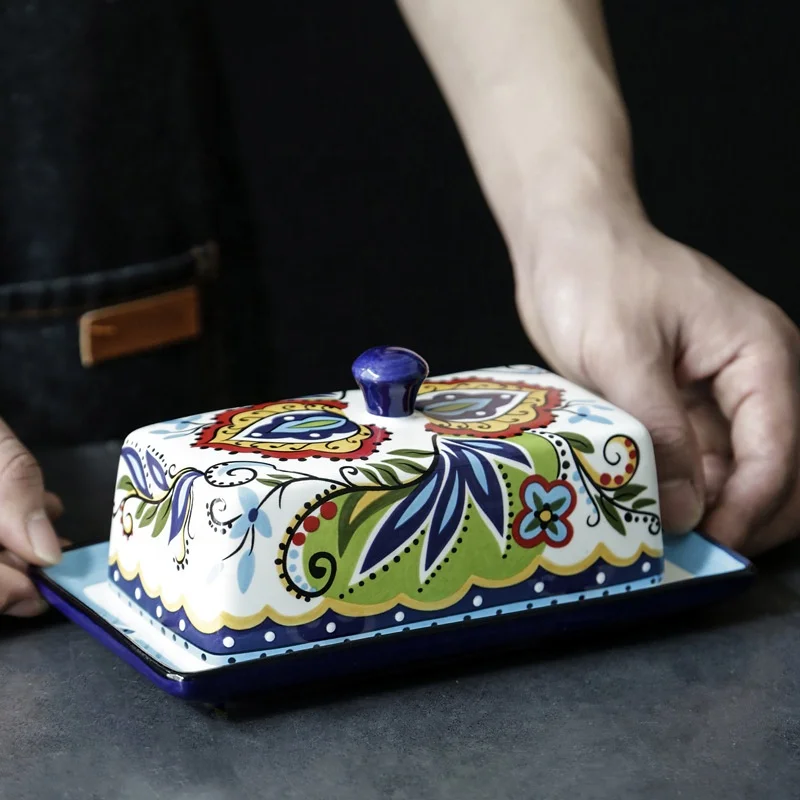 High Quality Unbreakable Ceramic Keeper Cheese Box Sealing Storage Tray Plate Container Butter Dish Curler with Lid