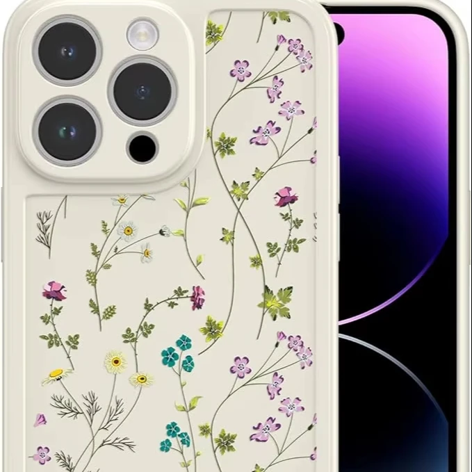 Floral Case for iPhone 13 Pro Max, Slim Thin Soft Silicone Shockproof Anti-Slip Flower Branch Cute Cover Case Phone Case