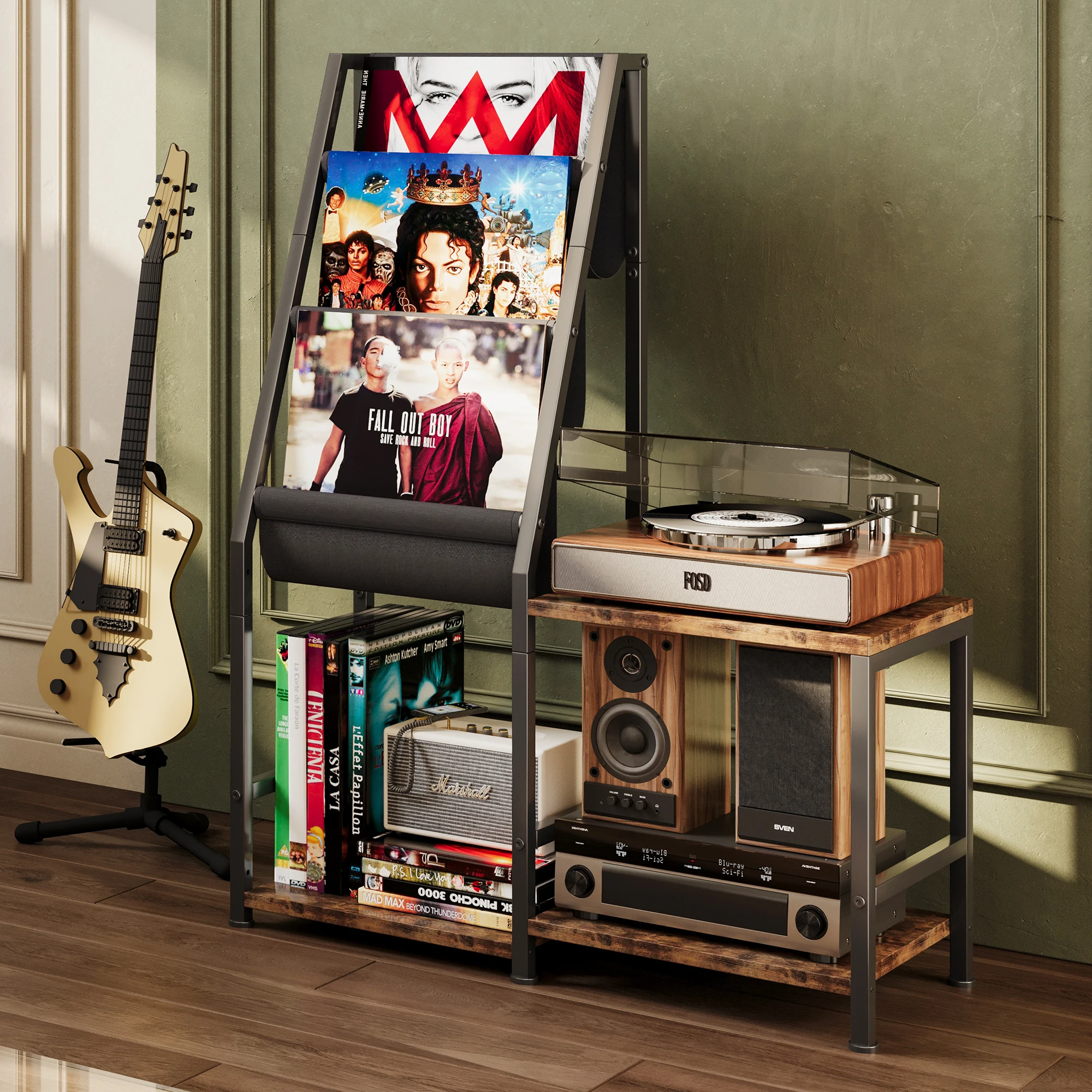 3-Tier Vinyl Record Storage Stand Living Room Organizer Display Shelf for Record Player Console