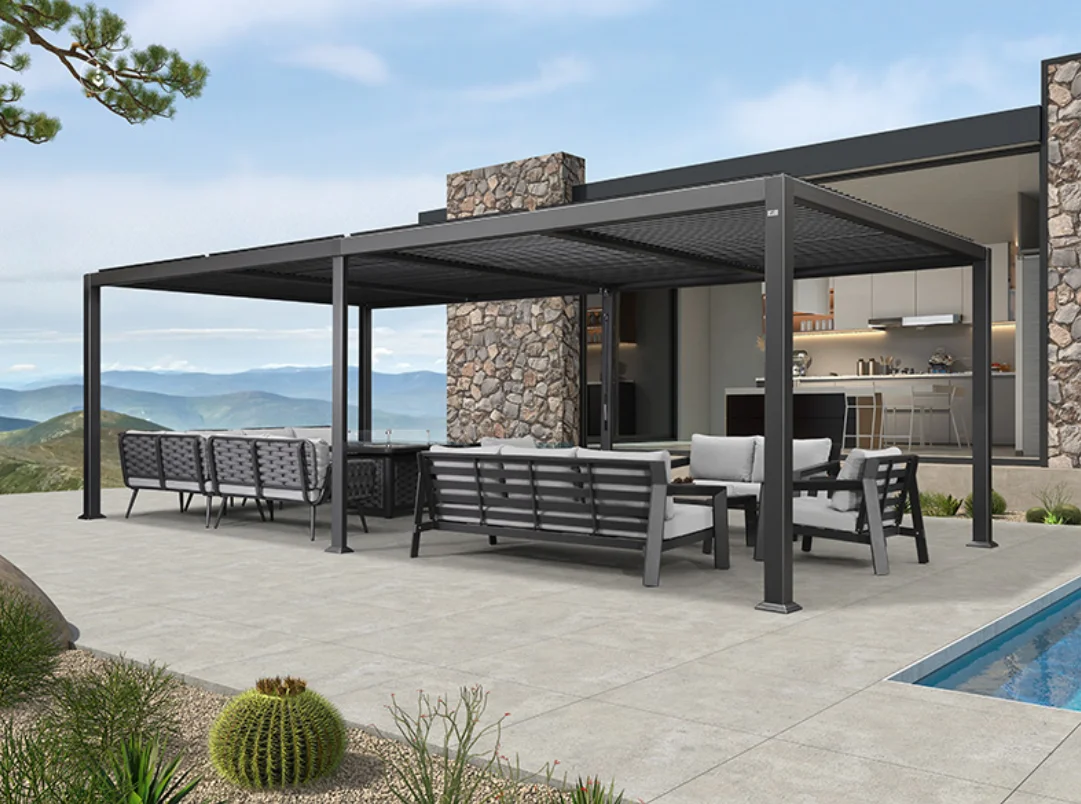 Luxury Motorized Automatic Pergola Terrace Louvered Roof Garden Gazebo Outdoor Motorized Louver Cover Aluminum Pergola