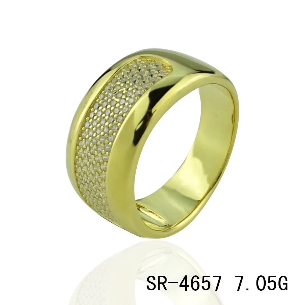 Sterling Silver Micro Pave CZ Gold Cigar Band online Ring - size 9