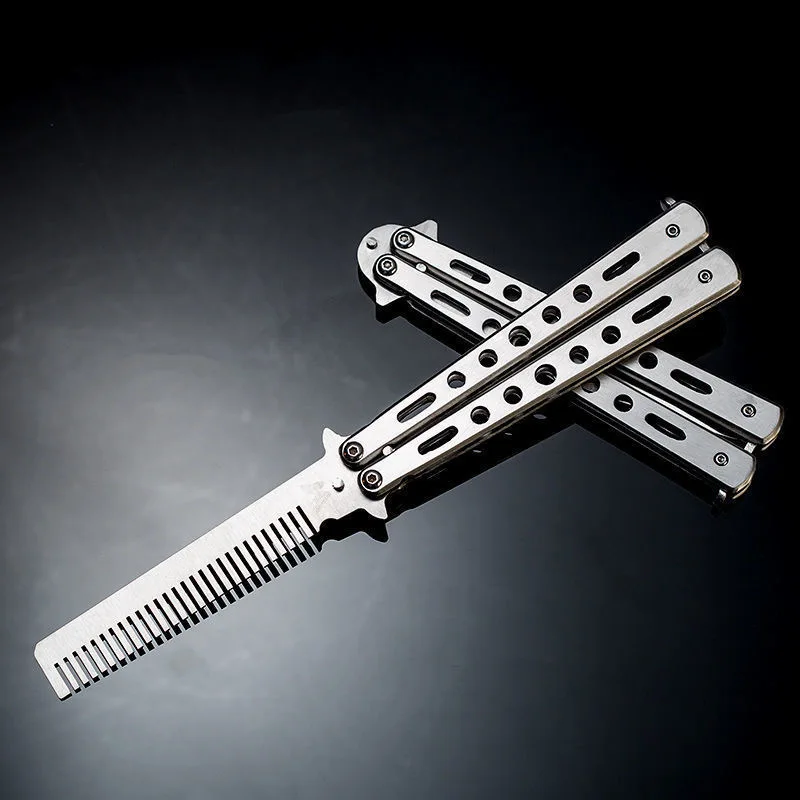 Wholesale Stock Unsharpened Metal Exercise Training Knife Stainless Steel Dull Blade Comb Butterfly Knife