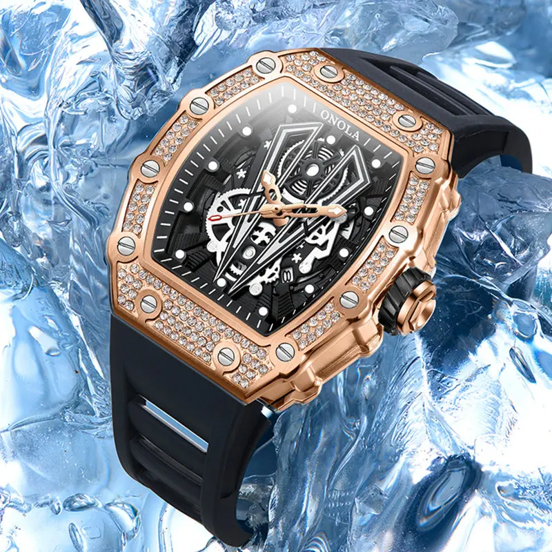 Onola 3826D Mens Purple Iced Watch - Luxury Quartz Timepiece