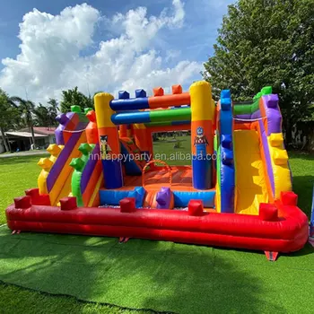 Toy brick theme commercial moon houses blower  inflatable bounce house castle combo with waterslide and ball pit for party