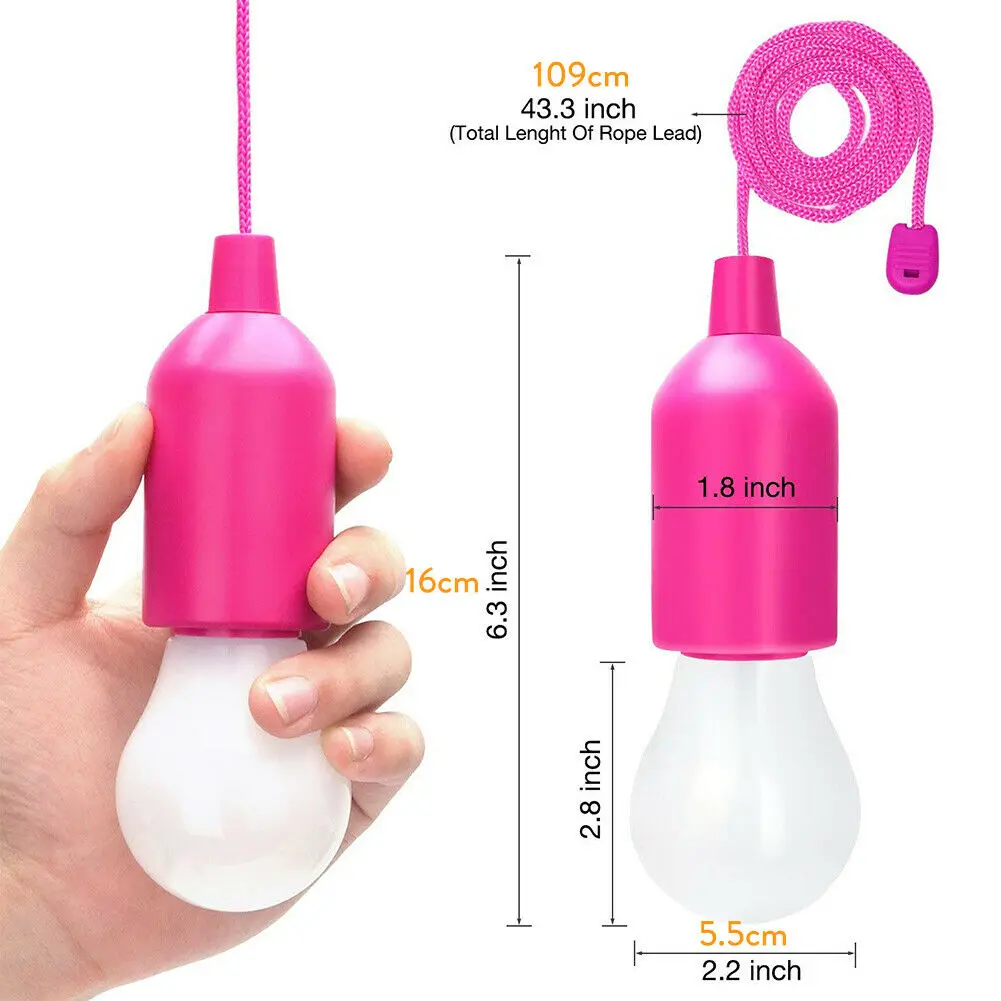 LED Portable Night Light Colorful Hanging Pull Cord Bulb Party Wedding Xmas Decoration for Kids Bedroom Tent Reading Lamp