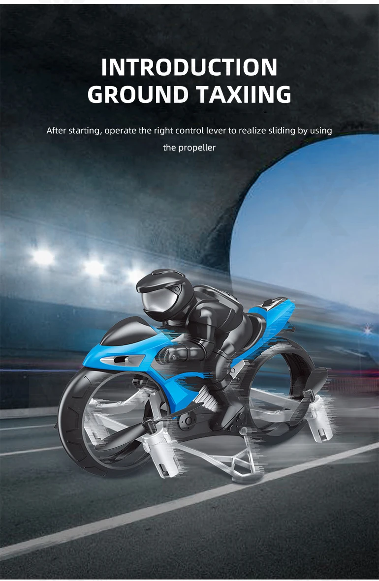 High Speed 2in1 Radio Control 2.4g Flying Mini Light Rc Stunt Motorcycle Drone