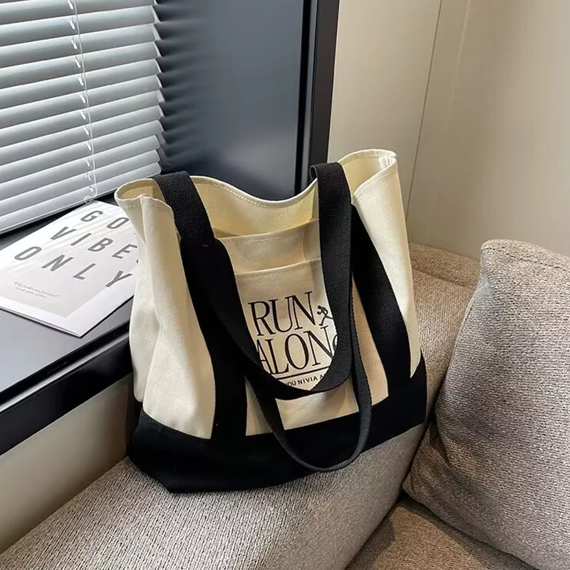 Eco-Friendly Custom 12 Oz Fabric Tote Bag with Colour Handle Recycled Canvas Digital Print for Grocery Shopping