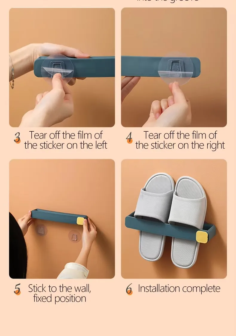 Wall Mounted Plastic Slippers Rack Rectangle Multifunction Bathroom Towel Shelf Hooks Injection Adhesive Bathroom Organizer manufacture