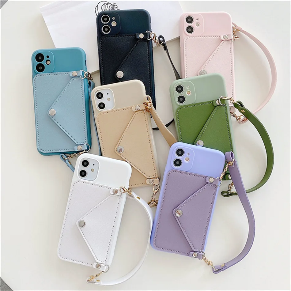 For IPhone 12 Pro Max Wallet Case Card Holder With Crossbody Lanyard Wrist  Strap PU Leather TPU Phone Cover For IPhone 12 11 - Buy For IPhone 12 Pro  Max Wallet Case