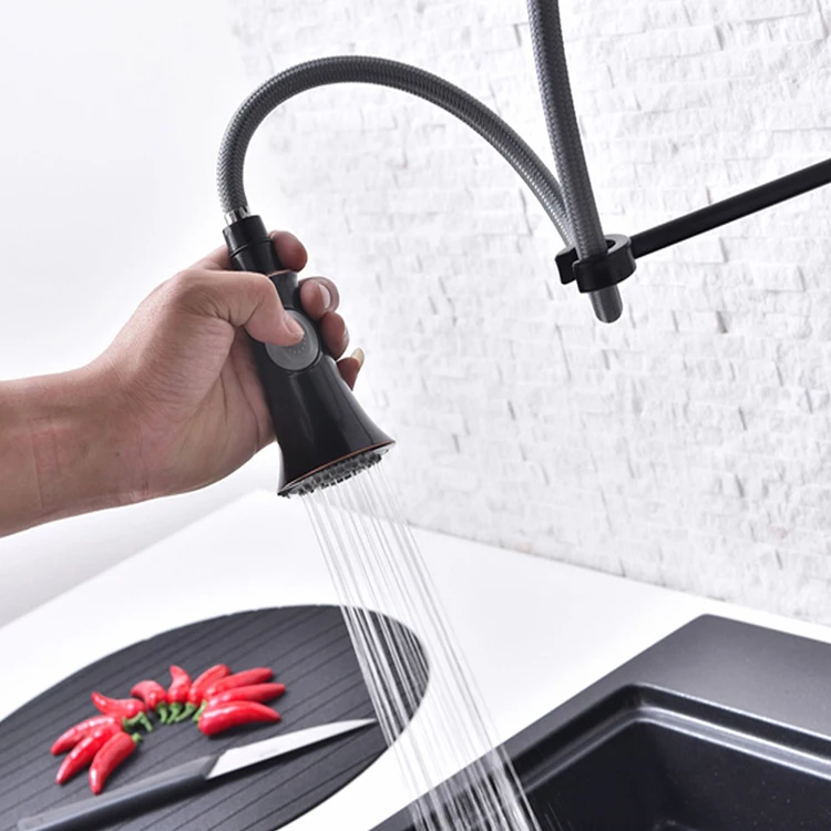 Grifo de agua fría y caliente para fregadero de cocina, grifo de cocina con resorte extraíble