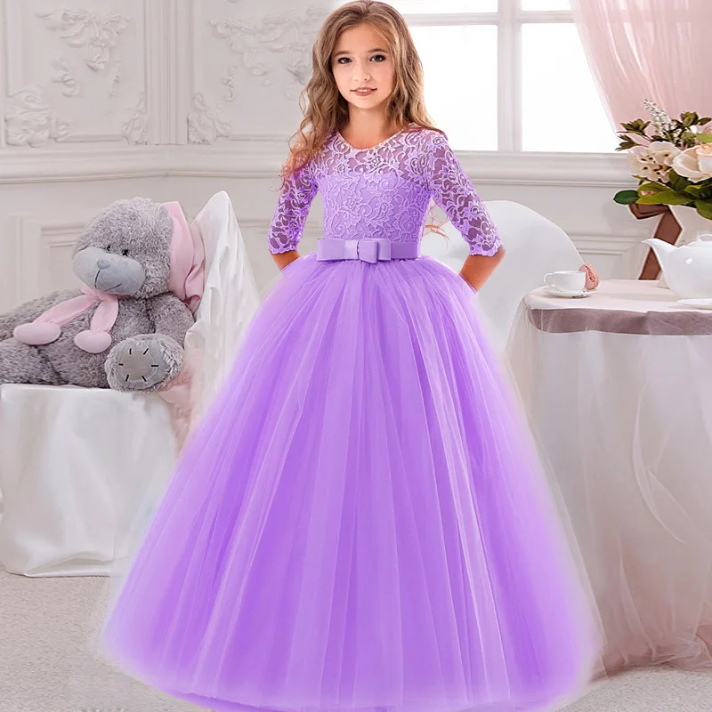 Girls Flower Girl Elegant Princess Dress Party Oneck Long Princess