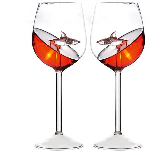 Creative Goblet Glass,High-End Flutes Glass Homes/Bars/Party Crystal Wine Glasses JIEHED Red Wine Glasses Red Wine Glasses with Shark Inside Goblet Glass Lead-Free Clear Glass for Adults 