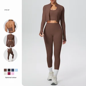 High Quality 3 Piece Fitness Clothing Sportswear Manufacture Outfit Gym Wear Set Women