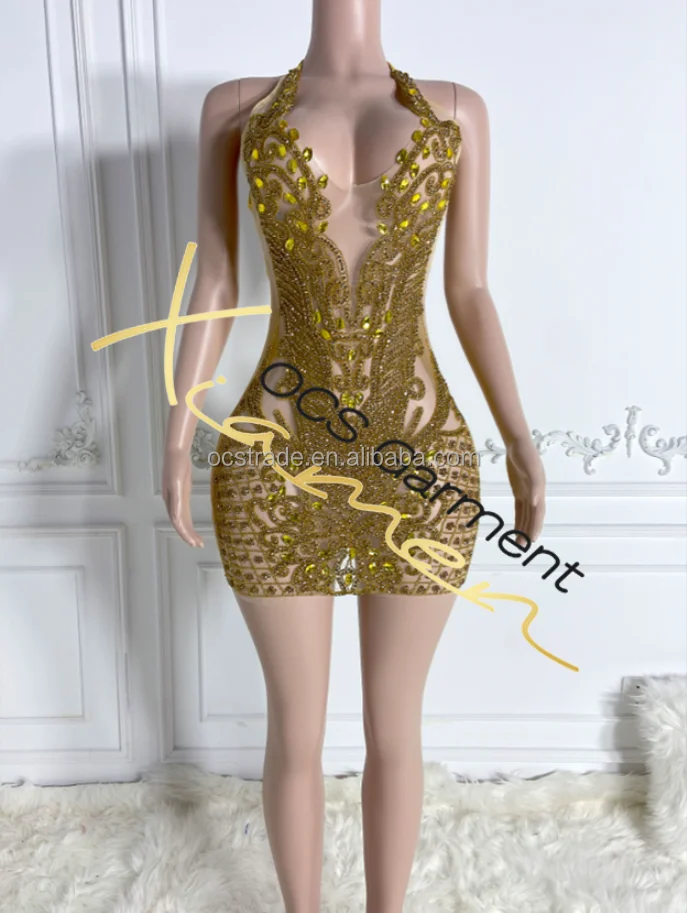 Ocstrade Luxury Orange Halter Backless Mini Dress - Sexy Club & Birthday  Wear for Women, Perfect for Night Parties