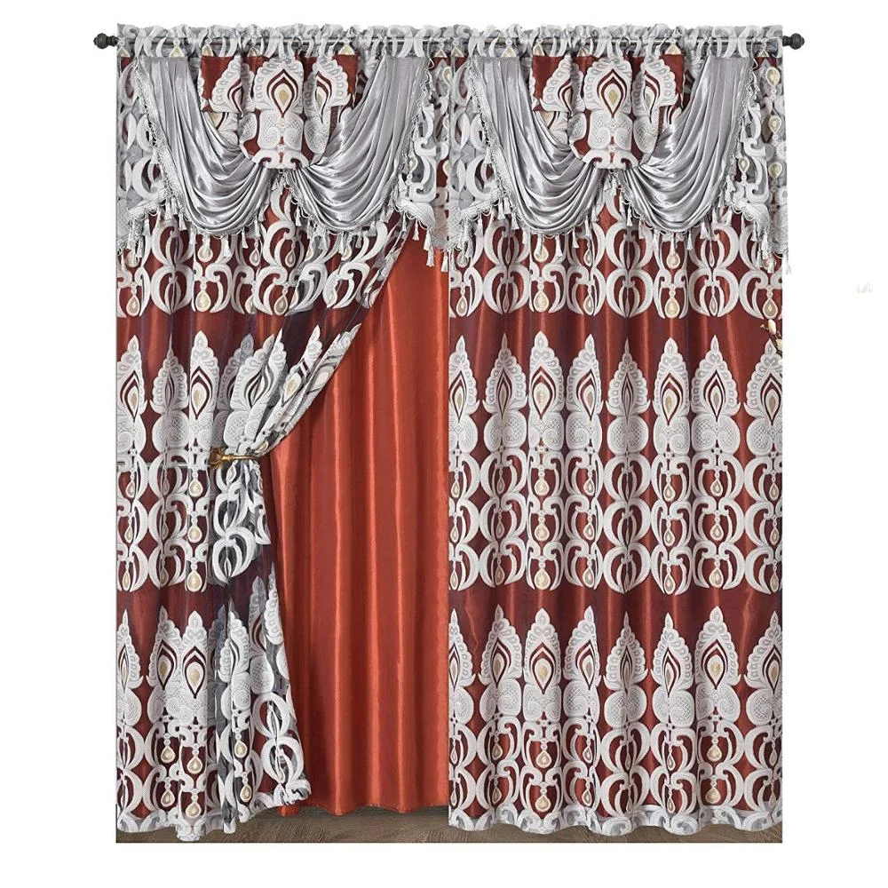 Luxury Curtain Valance Set Bedroom Taffeta Backing Lining Jacquard