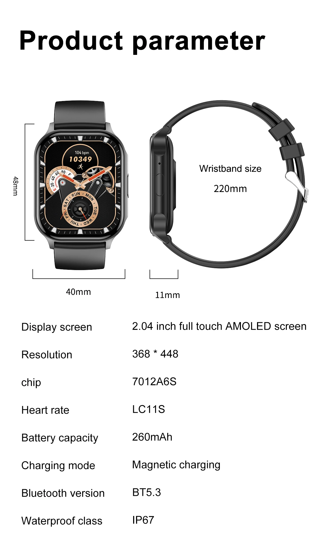 Yuniq Amoled 2023 Calling Amoled 2.04 Inch 368*448 Full Touch Customize Face Sleep Monitoring Reloj New Arrival Smart Watch Hk26