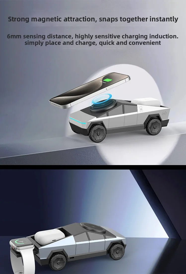 Cybertruck-Style 3-in-1 Magnetic Wireless Charging Stand