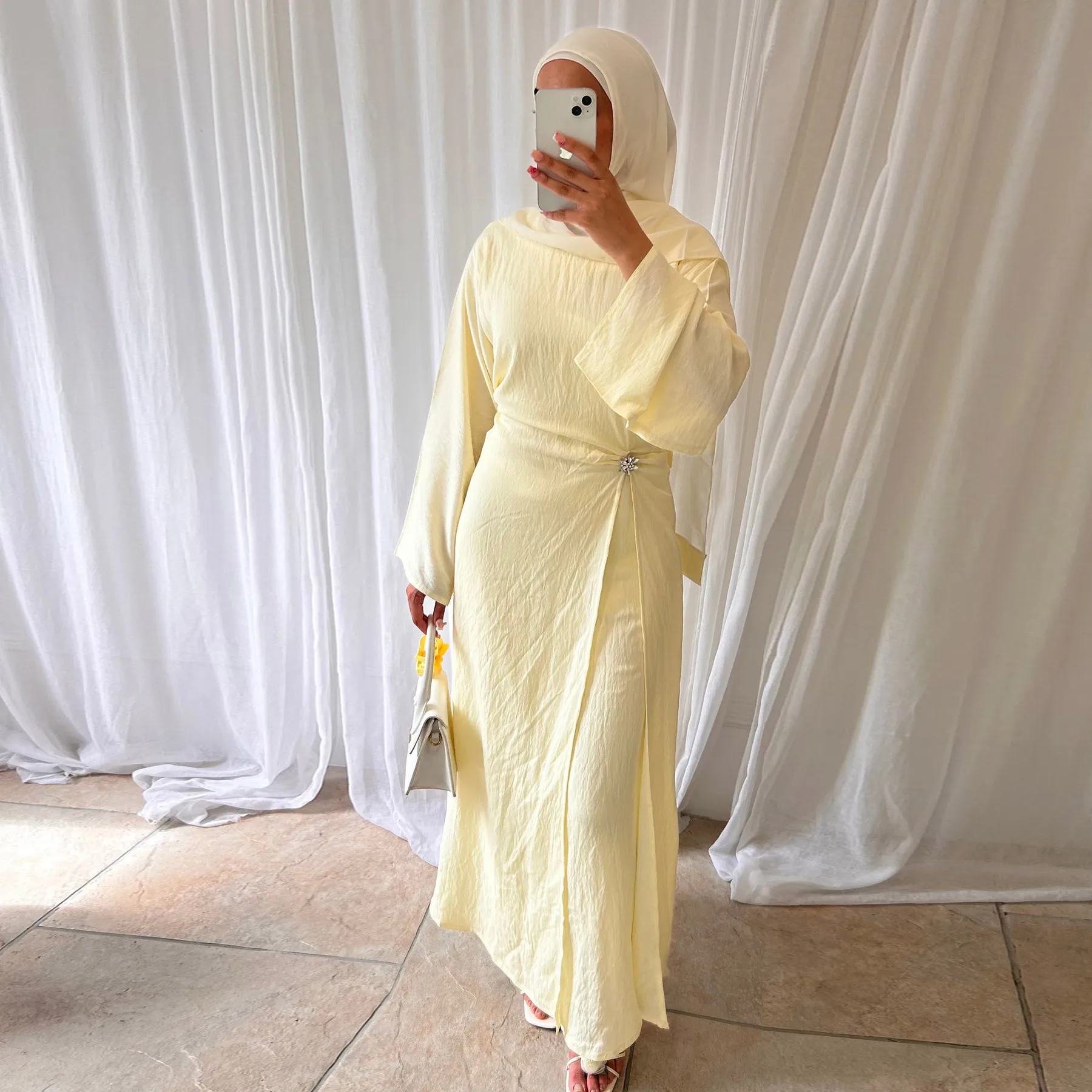 Elegant Women's Islamic Clothing Soft Crepe Abaya Dress with Gold Buckle  Breathable Modest Dress for Muslim| Alibaba.com