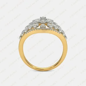 Atria Shaped 14K Yellow Gold Diamond Ring 0.90ct Best Ethnic Wedding Engagement Gift for Party Anniversary Silver Plating IGI