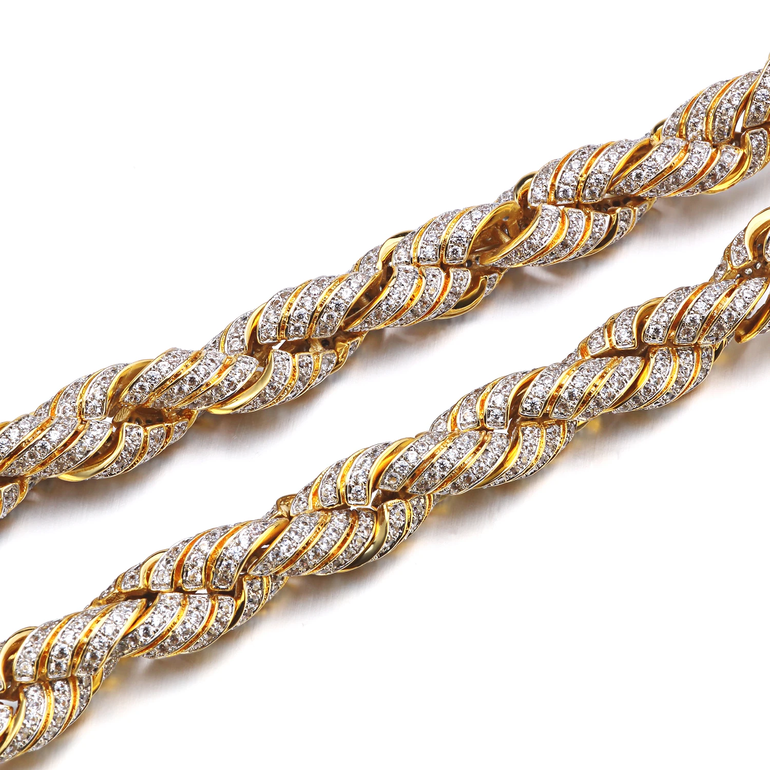 JASEN ювелирные изделия в стиле «хип-хоп» 925 Стерлинговое Серебро кубического циркония Лаборатории золотого цвета с бриллиантами цепи Bling ожерелье