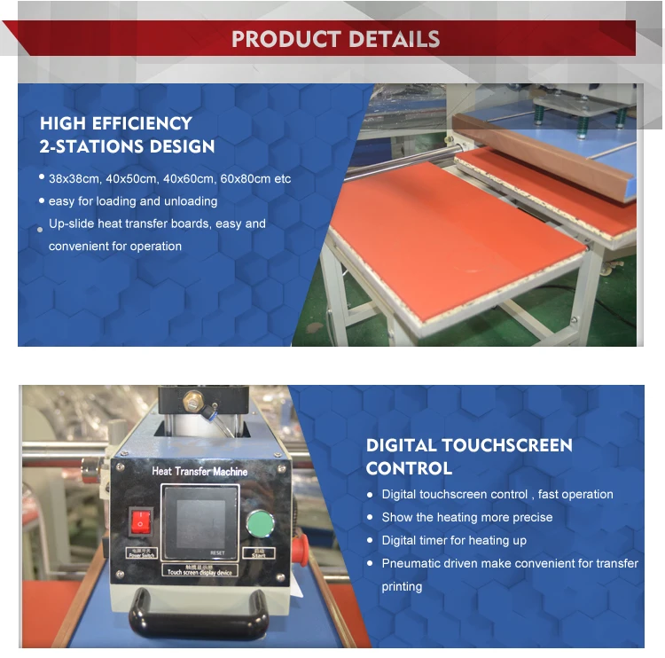 Semi-automatic 38x38 40x50 40*60 T Shirt Pneumatic Heat Press Machine with Heat Transfer Embossing Plate details