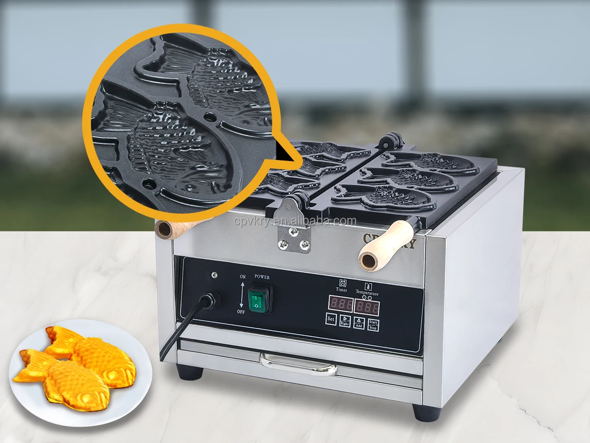 Waffles Coating Machine LED Professional Electric 110V Japanese Taiyaki Waffle Iron Machine Non ...