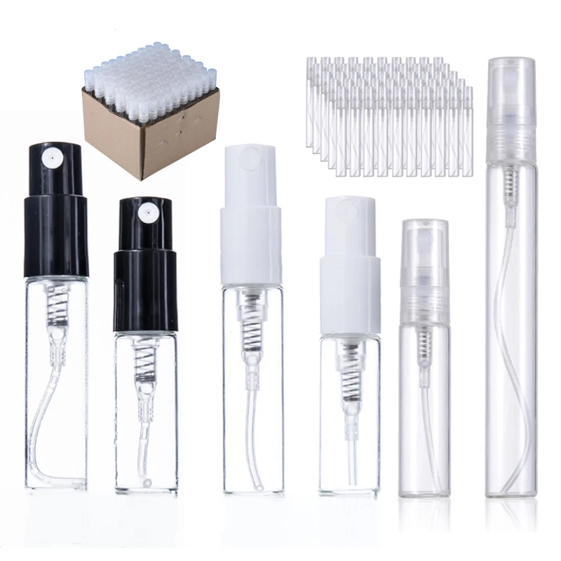 1ml 2ml 3ml 5ml 10ml Refill Crimp Plastic Cap Small Empty Perfume Sample Bottle Mini Glass Spray Perfume Bottles with Atomizer