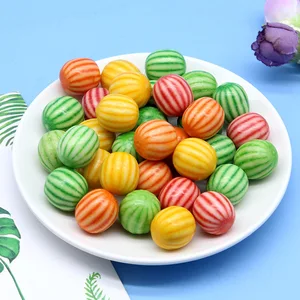 Watermelon-Shaped Fruity Bubble Gum Coated Kids' Snacks Candy Fun Nostalgic Leisure Wholesale Boxed Bottle