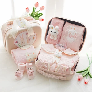 Baby Item Pink Baby Clothing Set Full Moon Outfit Gift Solid Pattern New Born Baby Gift Set