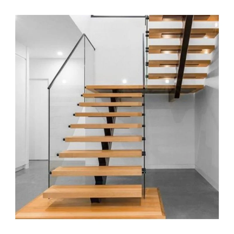 CBMmart Solid Wood Interior Staircase with Led Light Modern Design Steel Beams Covers Exterior Shoe Display Stand with king Post
