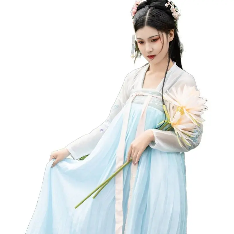 dinasty ancient beautiful fairy	blue traditional Customized embroidered hanfu traditional