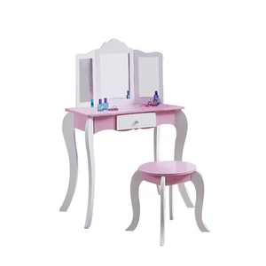 EDULAND Princess Dressing Table with Stool Kids Vanity Makeup Desk for Girls Pretend Play & Preschool