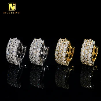 New Arrival Fashion Hip Hop Jewelry 925 Silver Huggie Earrings 3 Rows Moissanite Diamond Earrings For Men Women