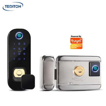 anti- theft intelligent keyless electronic security handle smart outdoor tuya WiFi double sided fingerprint door lock