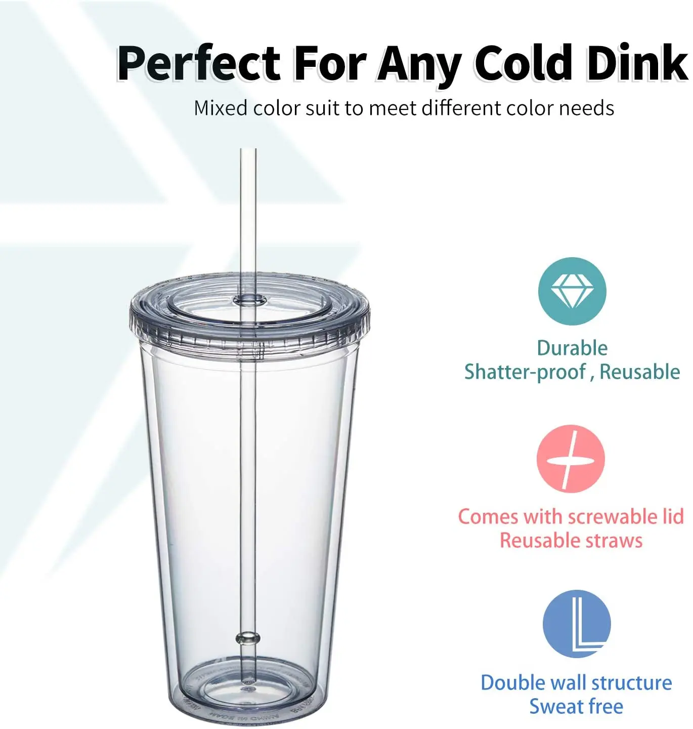 Clear Insulated Acrylic Tumblers Bulk Double Wall Reusable Classic Cups