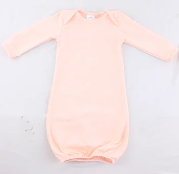 Hot Night Dress Image Baby Christening Evening Gown Fabric Long Sleeve Plain Cotton Knit peach Gown baby Clothes Boutique